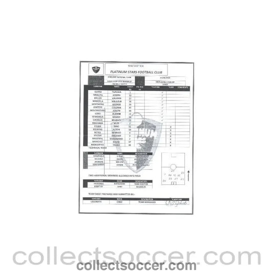 2010 World Cup official teamsheet Platinum Stars F.C. v England 07/06/2010 World Cup 2010 Warm - Up Friendly Match - Collect Soccer
