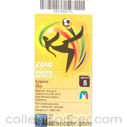 2010 World Cup ticket Englandv USA 12/06/2010 Match No: 5 - Collect Soccer