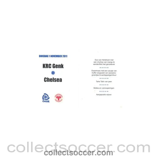 2011 - KRC Genk v Chelsea 01/11/2011 Champions League VIP Menu with an addirional course