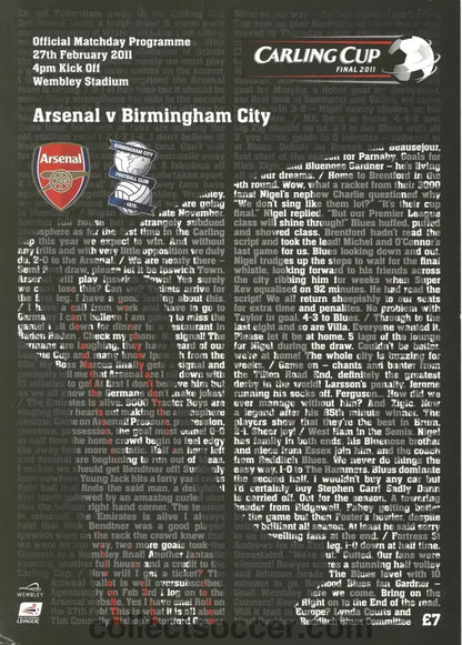 2011 League Cup Final Programme Arsenal v Birmingham City - Collect Soccer