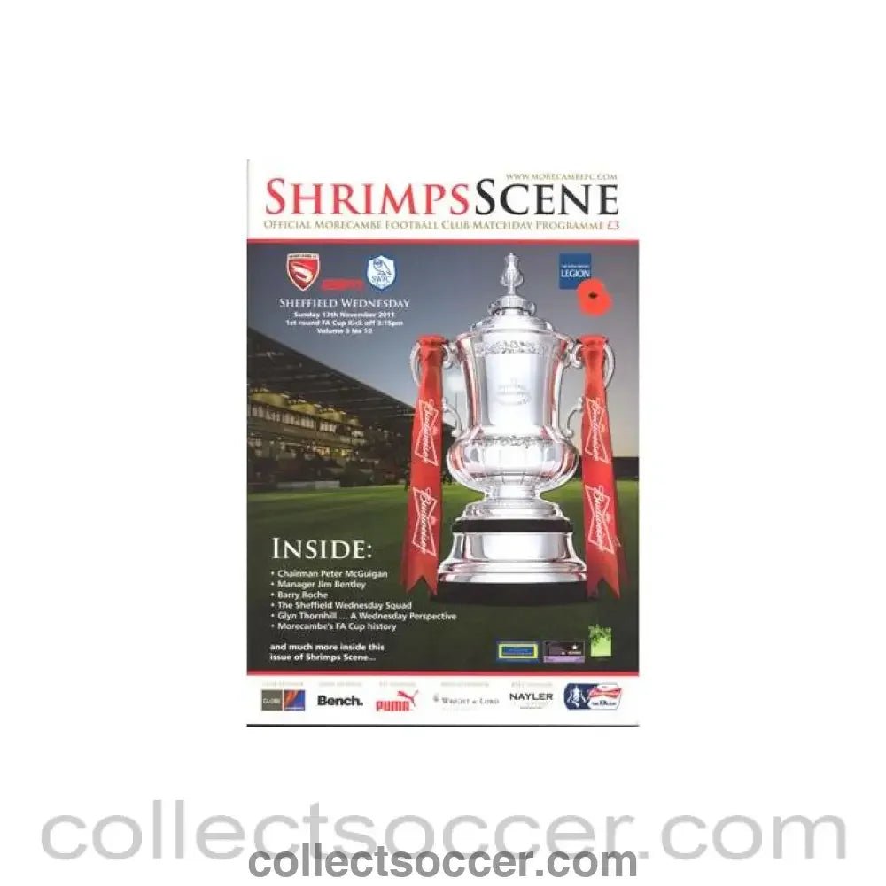 2011 - Morecambe v Sheffield Wednesday official programme 13/11/2011 F.A. Cup - Collect Soccer