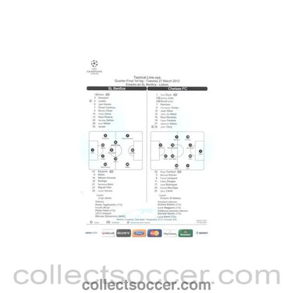2012 - Benfica v Chelsea Tactical Line - Ups 27/03/2012 Champions League - Collect Soccer