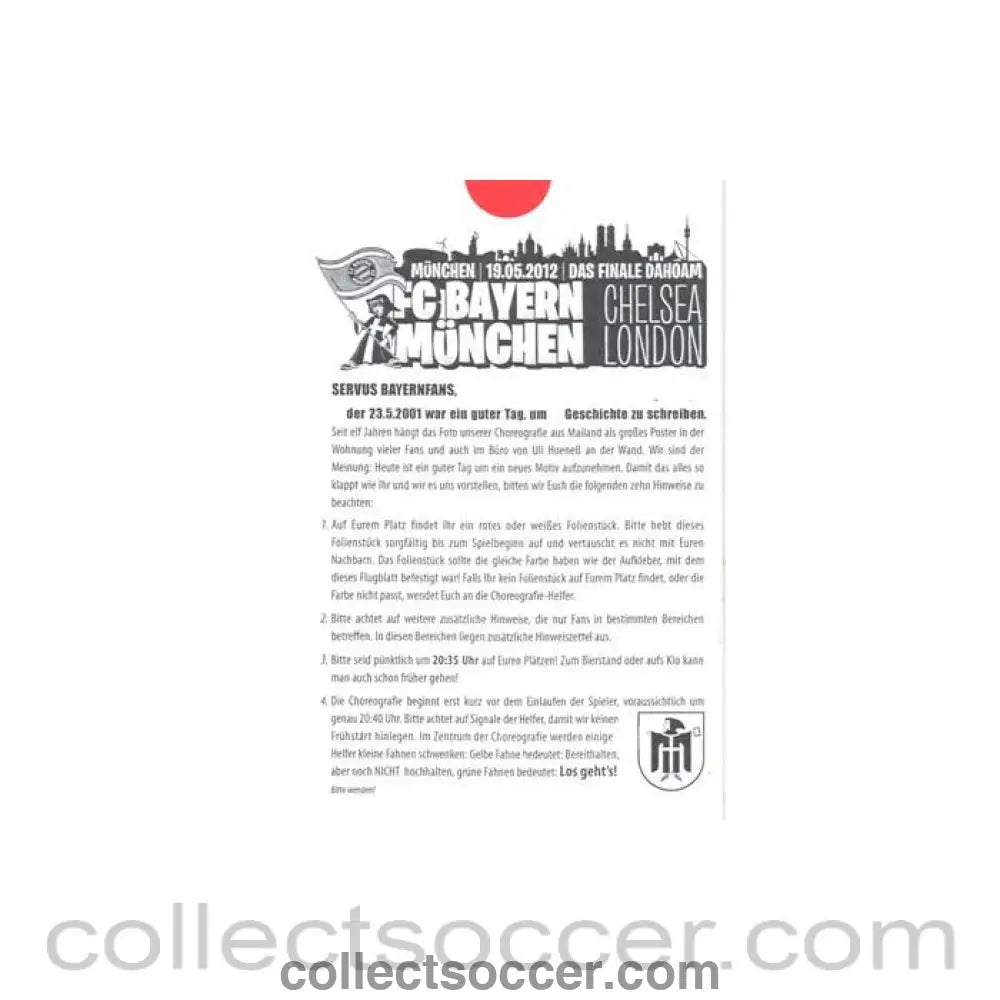 2012 Champions League Final Chelsea v Bayern Munich 19/05/2012 flyer of the Bayern Munich supporters in German - Collect Soccer
