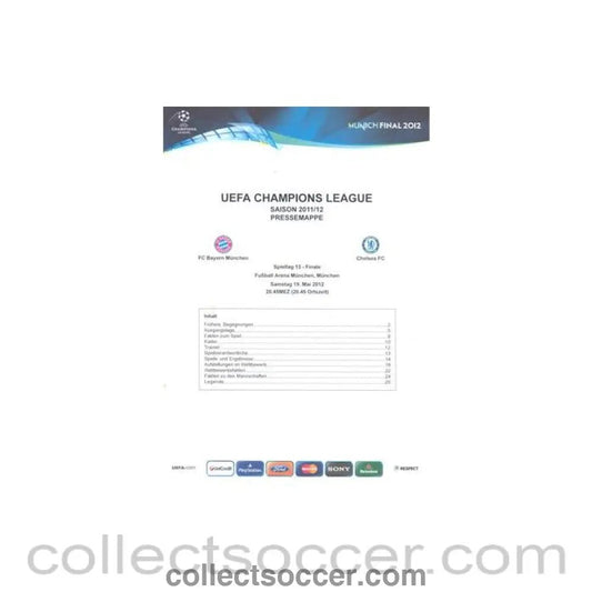 2012 Champions League Final Chelsea v Bayern Munich Official Press Kit without a folder in German 19/05/2012 - Collect Soccer
