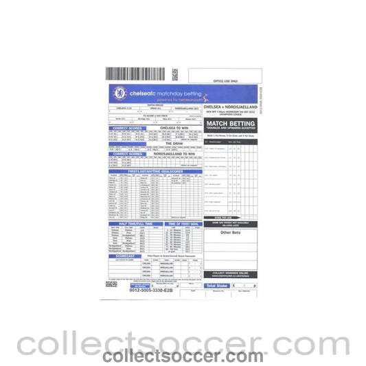 2012 - Chelsea v Nordsjaelland 05/12/2012 betting slip - Collect Soccer