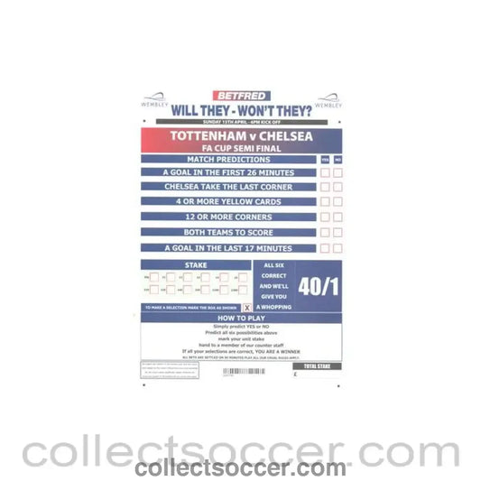 2012 FA Cup Semi-Final Tottenham Hotspur v Chelsea Betfred betting slip 15/04/2012