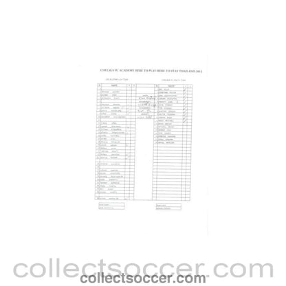 2012 - Leo All Star U19 Thailand vChelsea Youth Team official teamsheet July 2012 - Collect Soccer