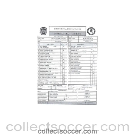 2012 - Malaysia U19 v Chelsea U18 official teamsheet/programme 31/07/2012