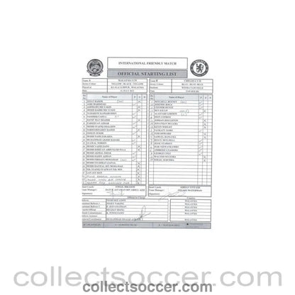 2012 - Malaysia U19 v Chelsea U18 official teamsheet/programme 31/07/2012
