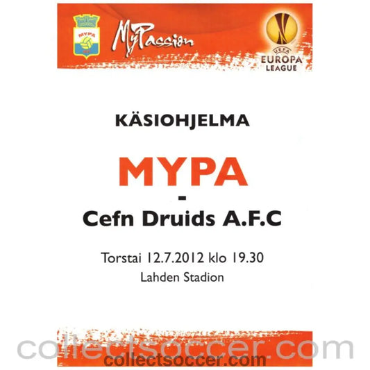 2012 MYPA v Cefn Druids Official Programme - Collect Soccer