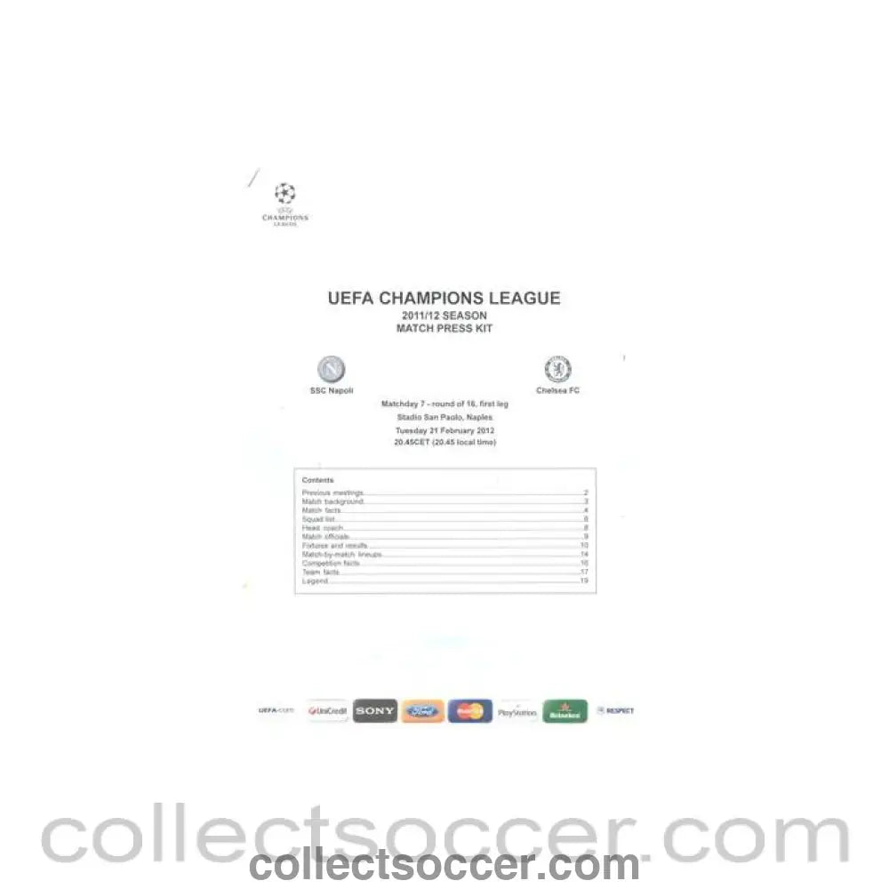 2012 - Napoli v Chelsea Press Kit 21/02/2012 Champions League - Collect Soccer