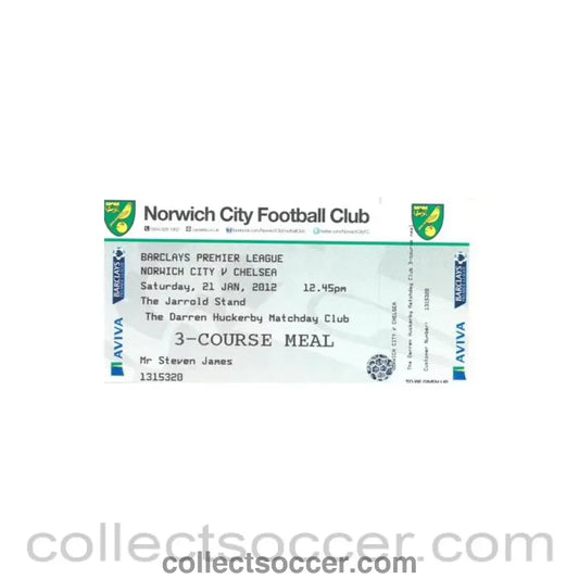 2012 - Norwich City v Chelsea unused ticket 21/01/2012 Premier League