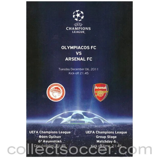2011 Olympiacos v Arsenal Football Programme - Collect Soccer