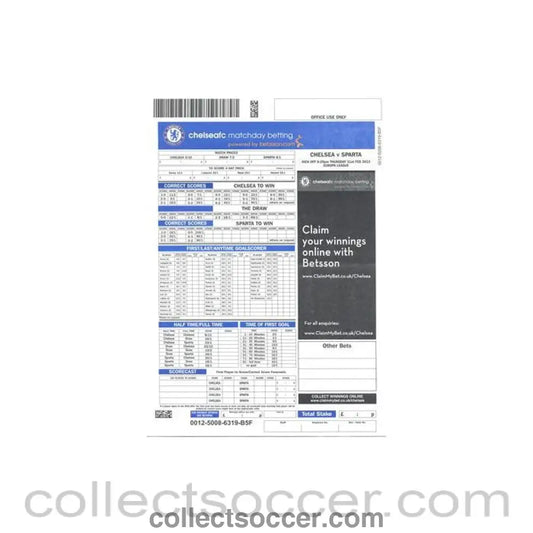 2013 - Chelsea v Sparta Prague 21/02/2013 betting slip - Collect Soccer