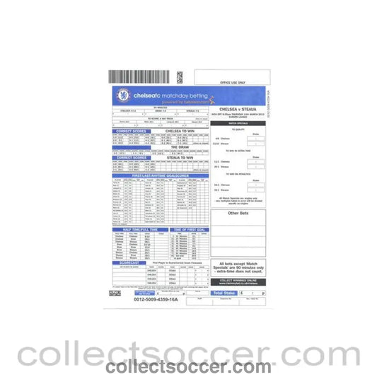 2013 - Chelsea v Steaua Bucharest 14/03/2013 Europa League betting slip - Collect Soccer