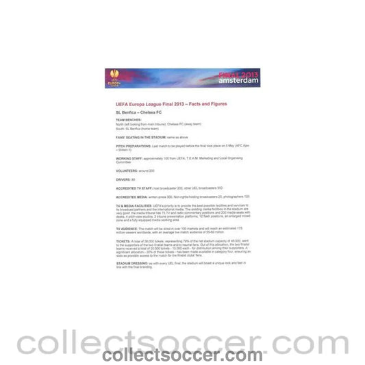 2013 Europa League Final - Chelsea v Benfica Facts and Figures Press Handout in Portugese 15/05/2013 - Collect Soccer