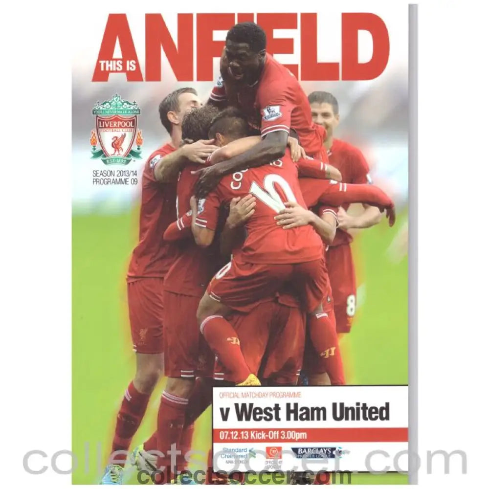 2013 Liverpool v West Ham United Official Football Programme - Collect Soccer