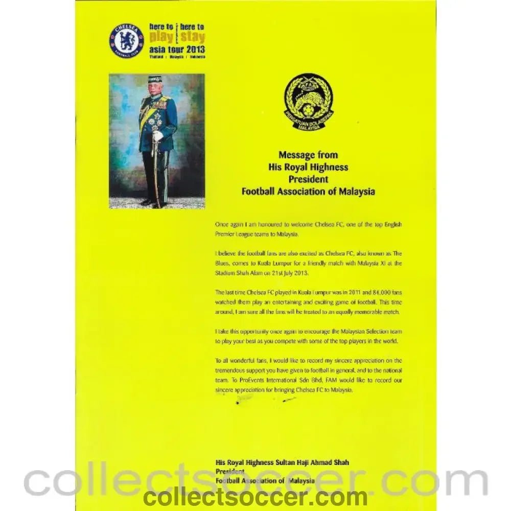 2013 - Malaysia v Chelsea 21/07/2013 Official Programme - Collect Soccer