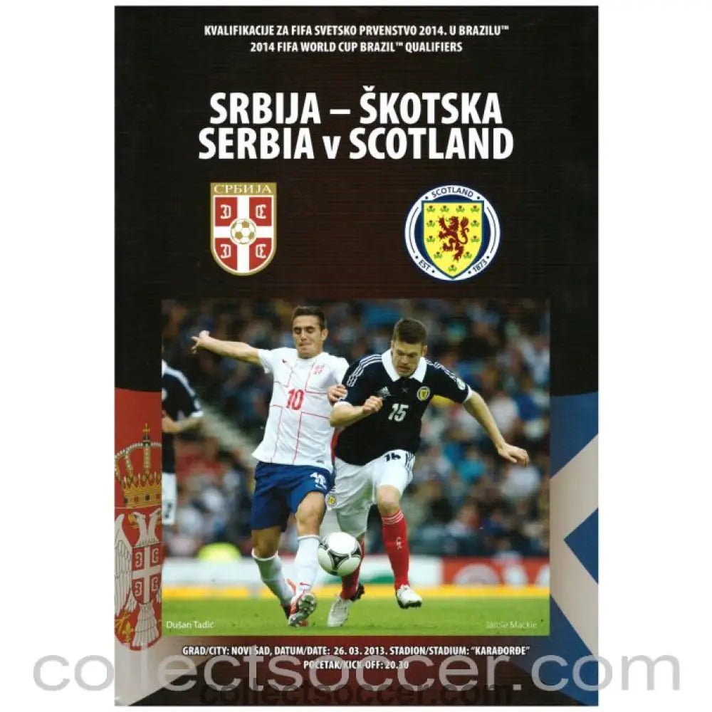 2013 Serbia V Scotland Official Programme - Collect Soccer