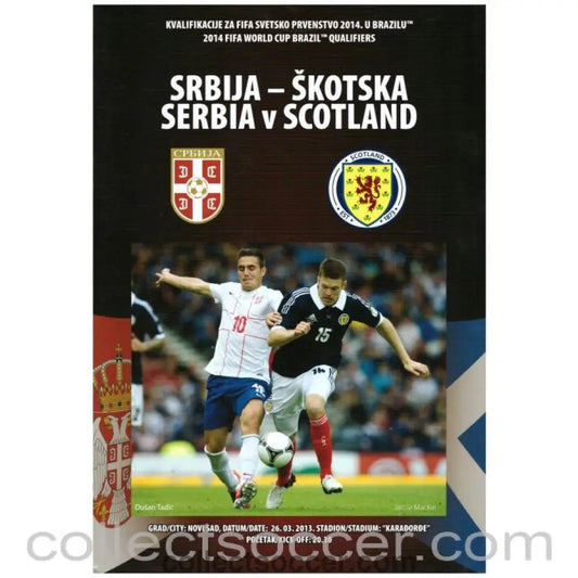 2013 Serbia V Scotland Official Programme - Collect Soccer