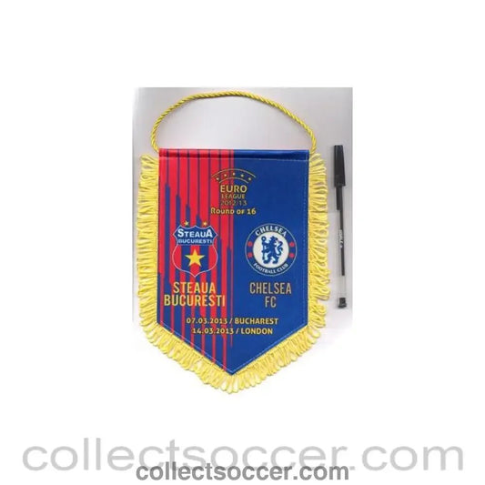 2013 - Steaua Bucharest v Chelsea 07/03/2013 and Chelsea v Steaua 14/03/2013 UEFA Europa League pennant, red stripped and blue background - Collect Soccer