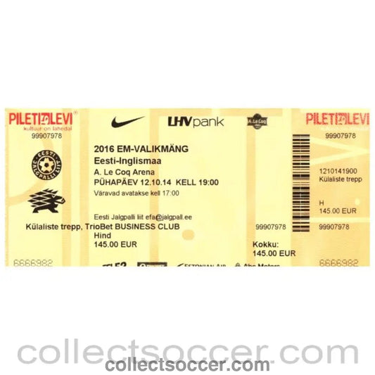 2014 Estonia v England Ticket - Collect Soccer