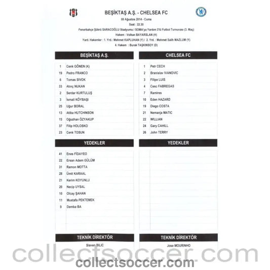 2014 - Fenerbache v Besiktas Official Colour Teamsheet Programme 8/8/2014 - Collect Soccer