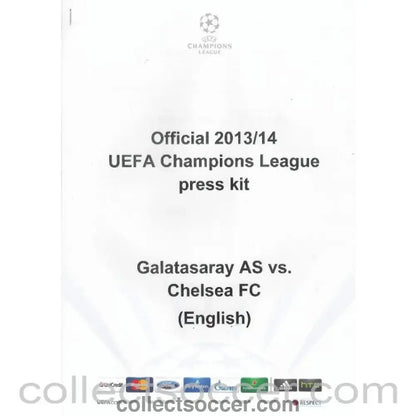 2014 - Galatasaray v Chelsea 26/02/2014 Press Kit (No Programme Game) - original from Stadium - Collect Soccer