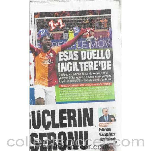 2014 - Galatsaray v Chelsea 26/2/2016 Sabah Newspaper Match report - Collect Soccer