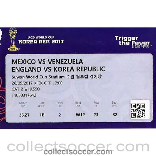 2017 Under 20 World Cup Ticket England v Korea - Collect Soccer