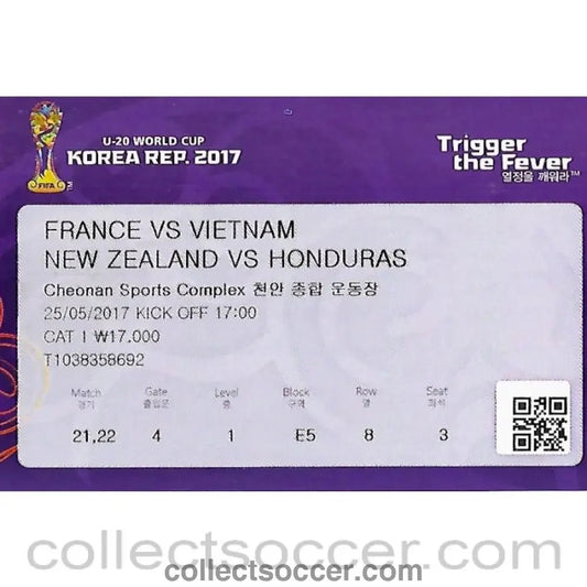 2017 Under 20 World Cup Ticket France v Vietnam and New Zealand v Honduras - Collect Soccer