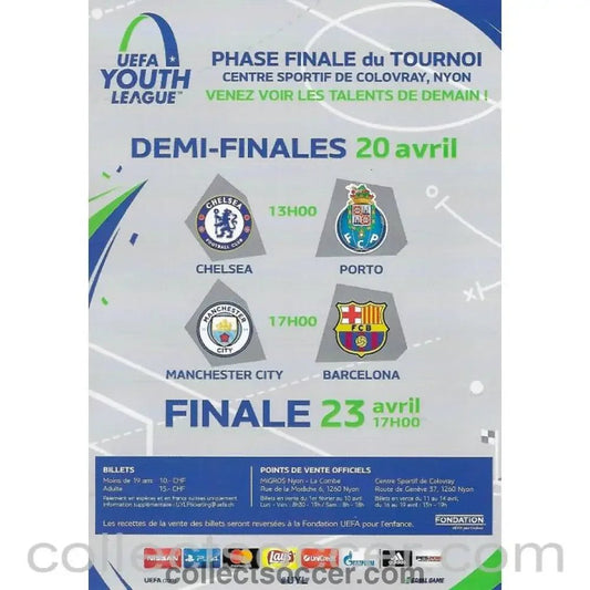 2018 UEFA Youth League Final Badge Flyer - Chelsea v Porto - Manchester City v Barcelona - Collect Soccer