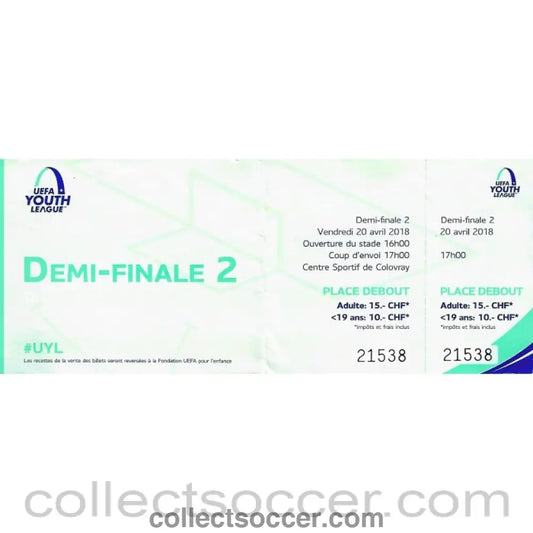 2018 UEFA Youth League Semi Final Ticket - Manchester City v Barcelona Unused - Collect Soccer