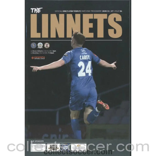 2020 - King's Lynn Town FC v Dover 21/11/20 and Bromley 01/12/20 Football Programme - Collect Soccer