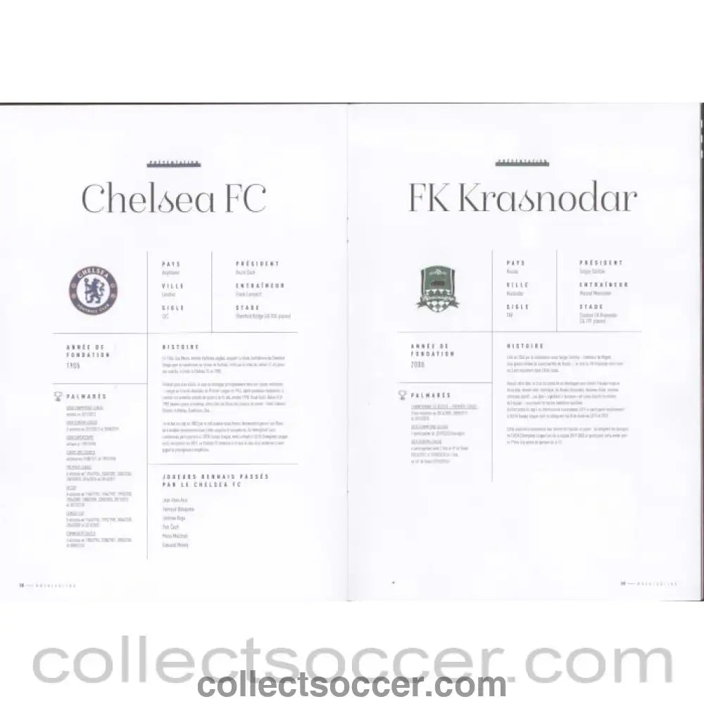 2020 - Rennes v Chelsea 24/11/2020 Official Programme also covers Rennes v Seville and Krasnodar - Collect Soccer