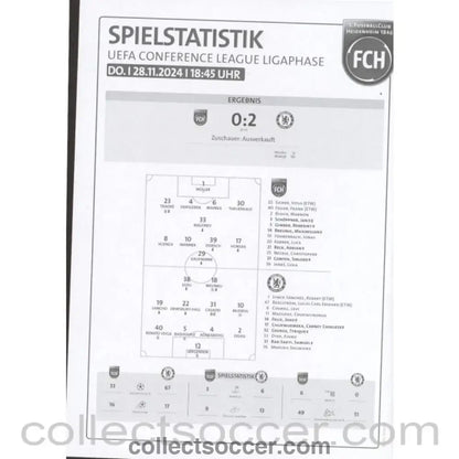 2024 - Chelsea v Heidenheim 28/11/24 WITH ORIGINAL TEAMSHEETS FROM STADIUM - double issue also covers Frankfurt 1/12/24 - Collect Soccer