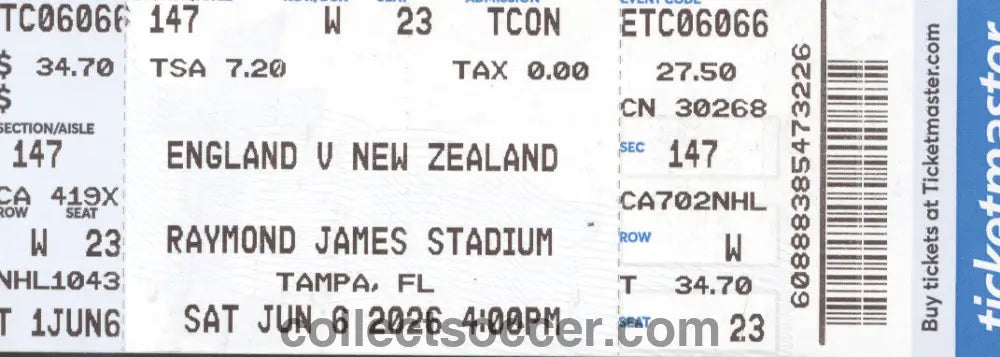 2026 New Zealand v England Ticket Played in Florida - Pre World Cup Warm Up Game