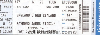 2026 New Zealand v England Ticket Played in Florida - Pre World Cup Warm Up Game