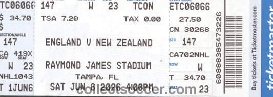 2026 New Zealand v England Ticket Played in Florida - Pre World Cup Warm Up Game