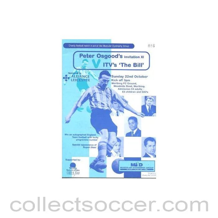 2002 - Peter Osgood's Invitation XI v ITV's The Bill official programme at Worthing FC Ground 22/10/2002 - Collect Soccer