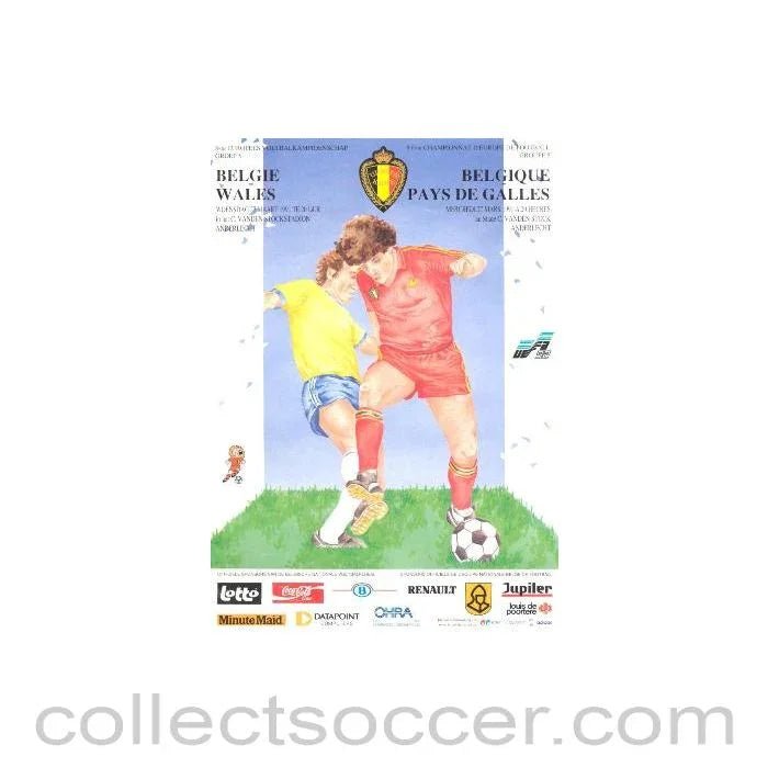1991 - Belgium v Wales official programme 27/03/1991 - Collect Soccer