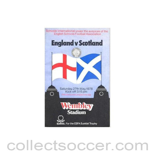 1978 England v Scotland official programme 27/05/1978 Schools International at Wembley - Collect Soccer
