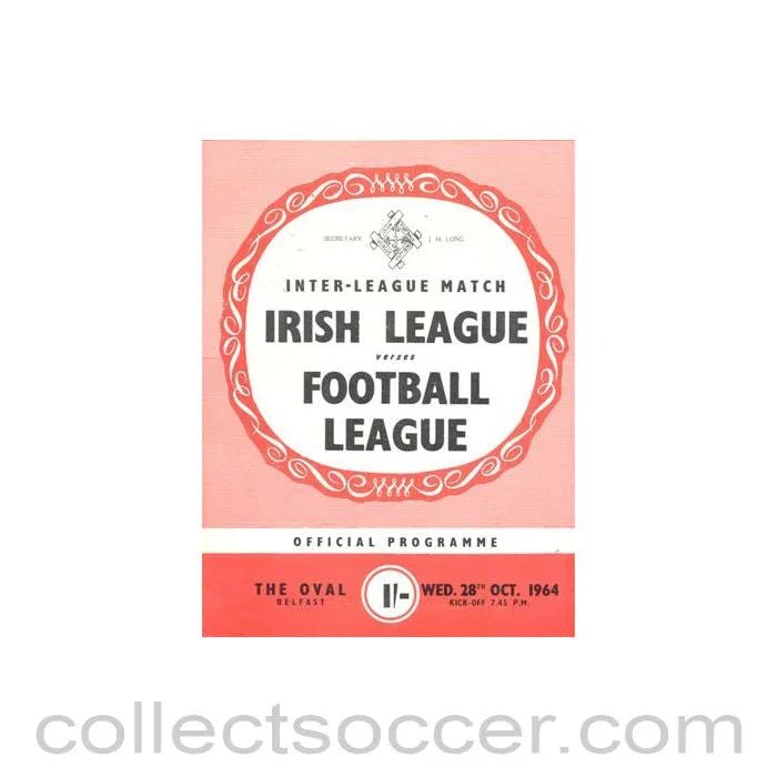 1964 - Irish League v Football League official programme 28/10/1964 - Collect Soccer