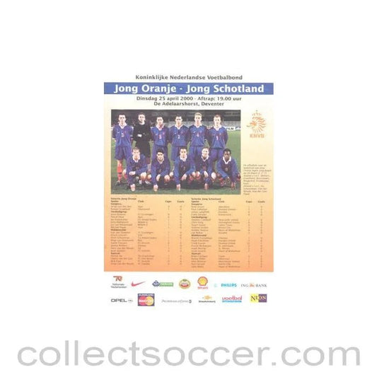 2000 Holland Youth Team v Scotland Youth Team official programme 25/04/2000 - Collect Soccer