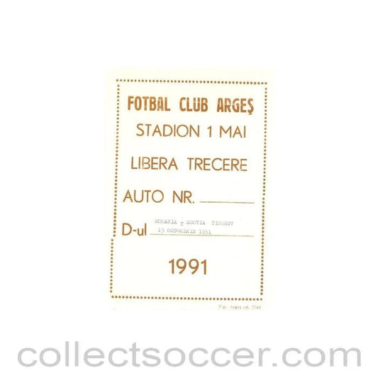 1991 Romania v Scotland played in Romania pass Romanian produced in Romanian language 15/10/1991 - Collect Soccer