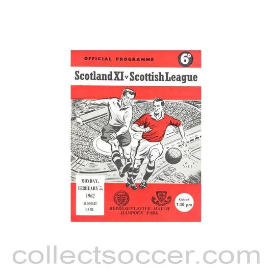 1962 Scotland XI v Scottish League official programme 05/02/1962 Floodlit Game - Collect Soccer