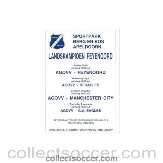 Agovv v Feyenoord, Agovv v Heracles, Agovv v Manchester City and Agovv v Eagles official programme - Collect Soccer