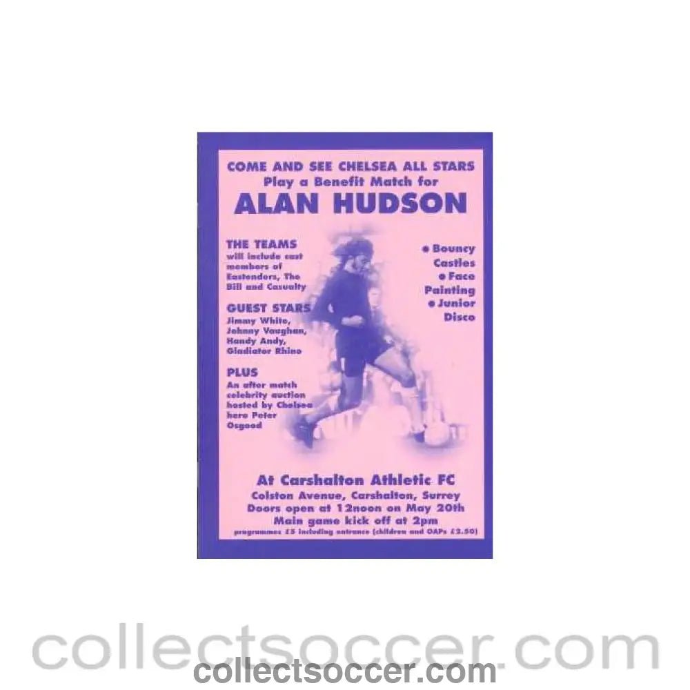 Alan Hudson BenefitChelsea V Carshalton Pink Issue - Collect Soccer