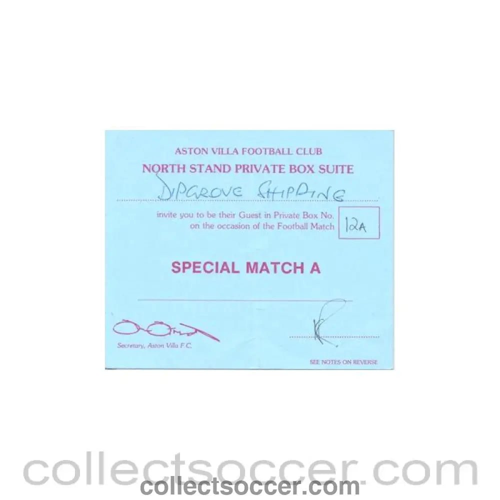 Aston Villa invitation to a Special Match A in Private Box - Collect Soccer
