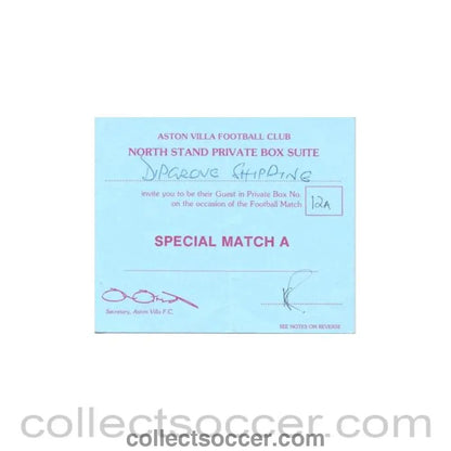 Aston Villa invitation to a Special Match A in Private Box - Collect Soccer